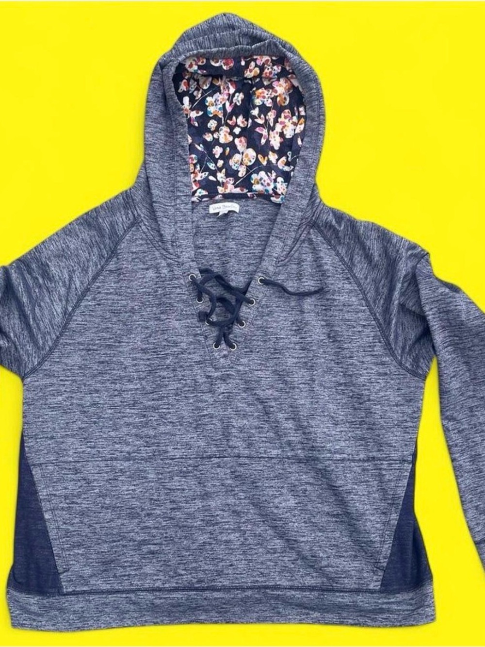 Vera Bradley Heather Navy Lace-Up Hoodie with Floral Hood Lining